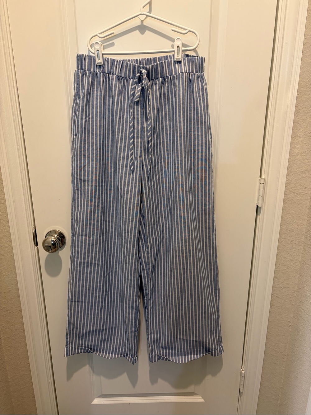 Striped Blue Wide-Leg Drawstring Pants